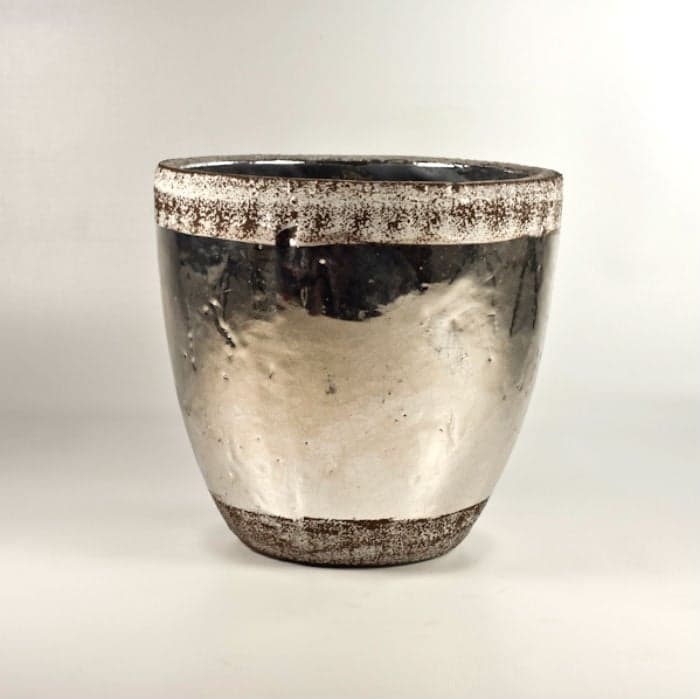 Silver Ceramic Pots with Etched Rims Small