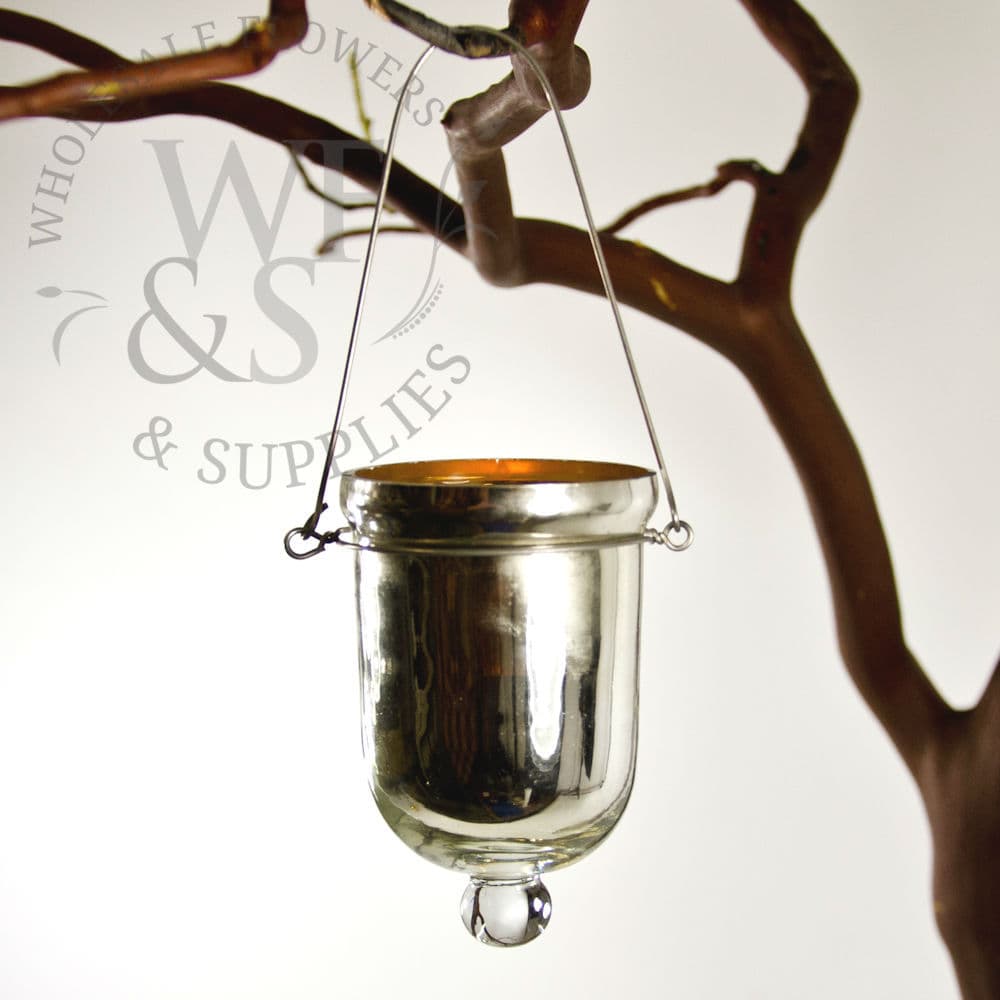 3.5" Hanging Mercury Silver Glass Votive Holder