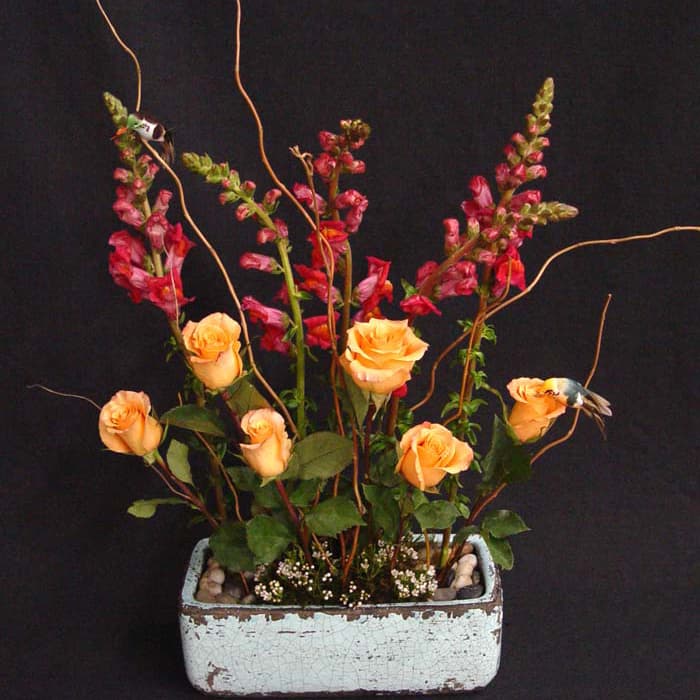 Stone Ceramic w/ Rocks, Roses and Birds #49