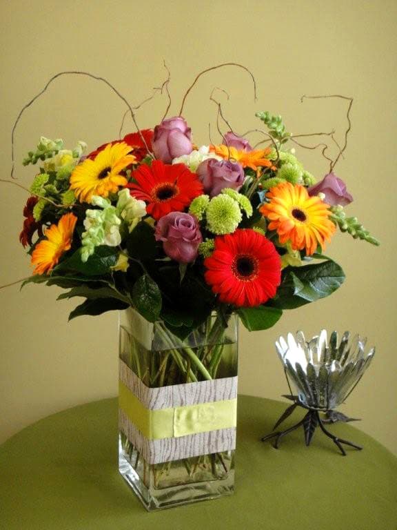 Tall Square w/ Gerbers, Roses, Snapdragons