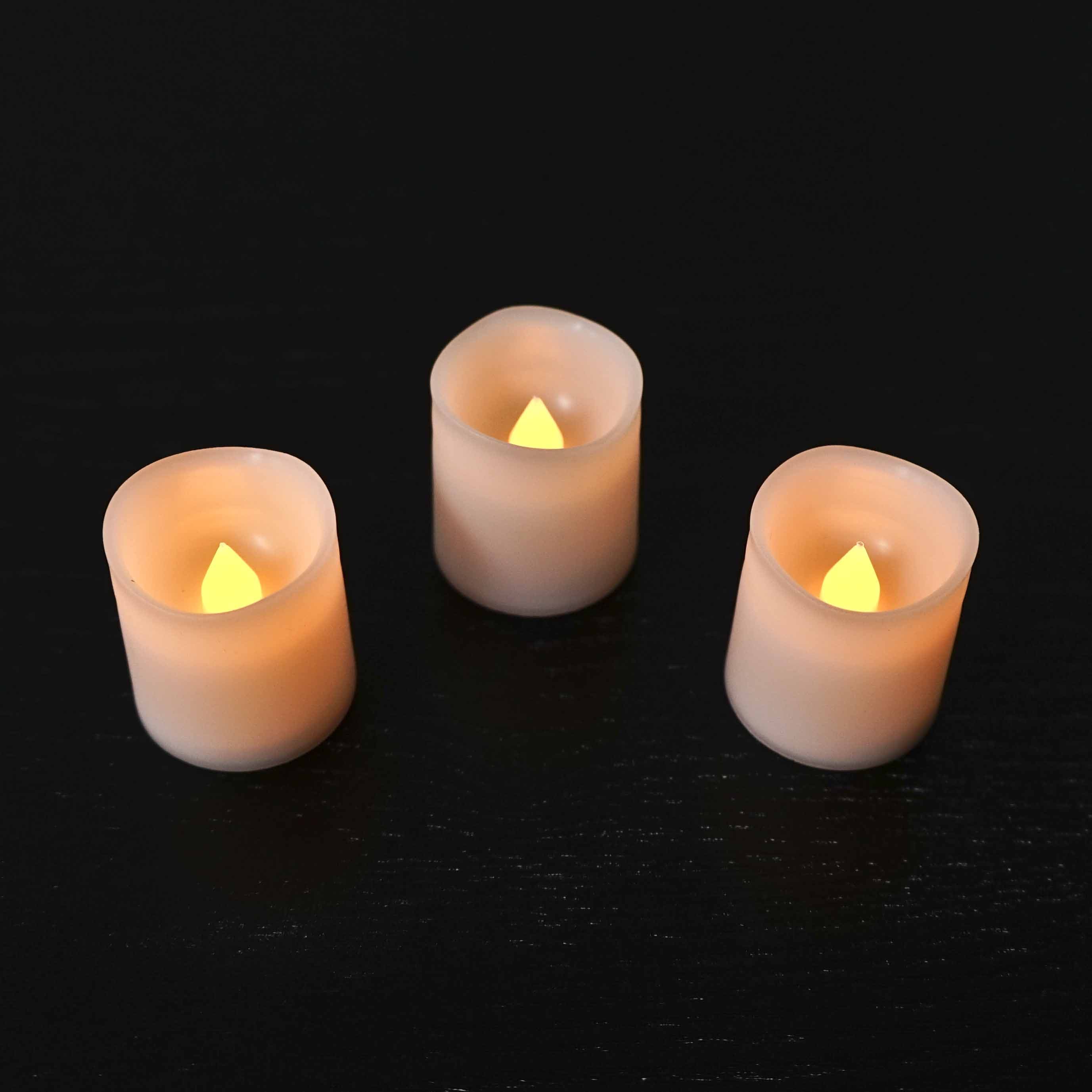 12 Pack Flame Less Flickering LED Votive Candles - Amber - White