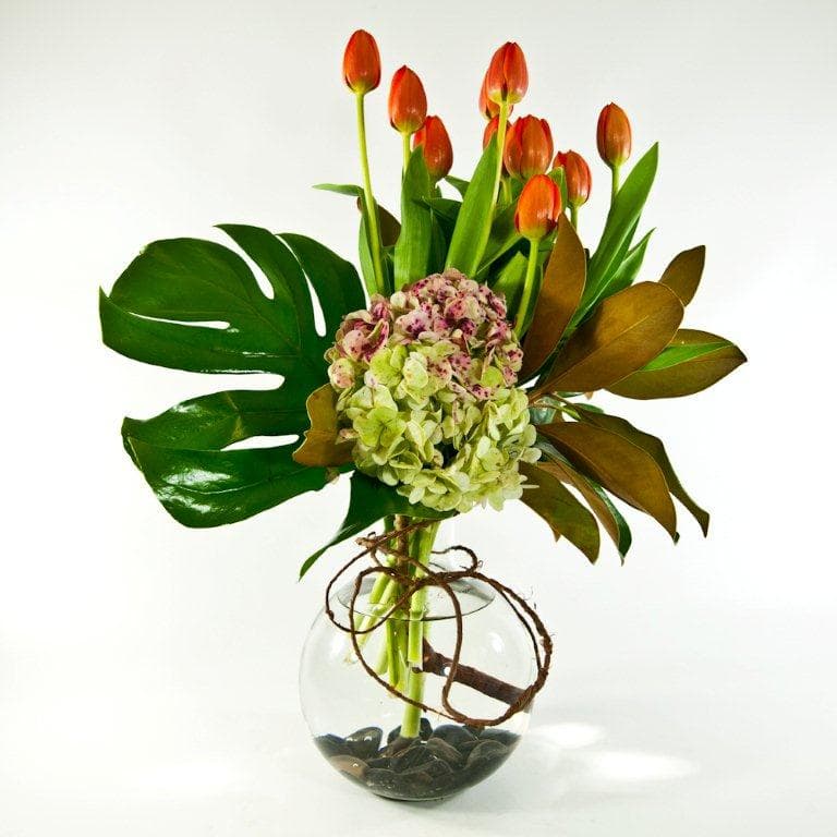 Tulips and hydrangea