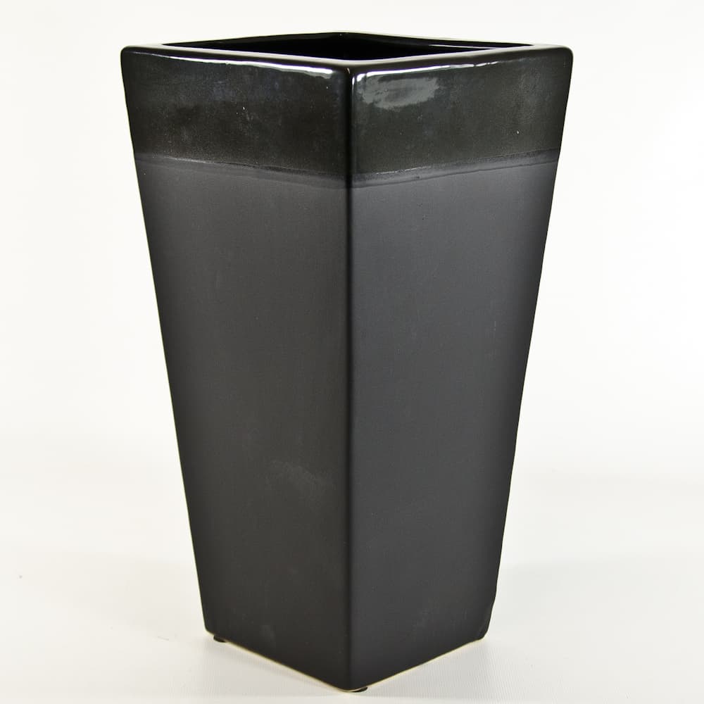 Two-Toned Tall Black Ceramic Square Vase