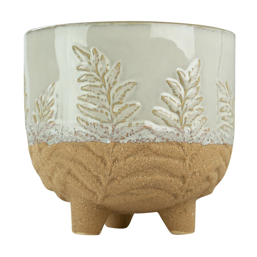 5" Half Dipped Footed Leaf Design Ceramic Planter