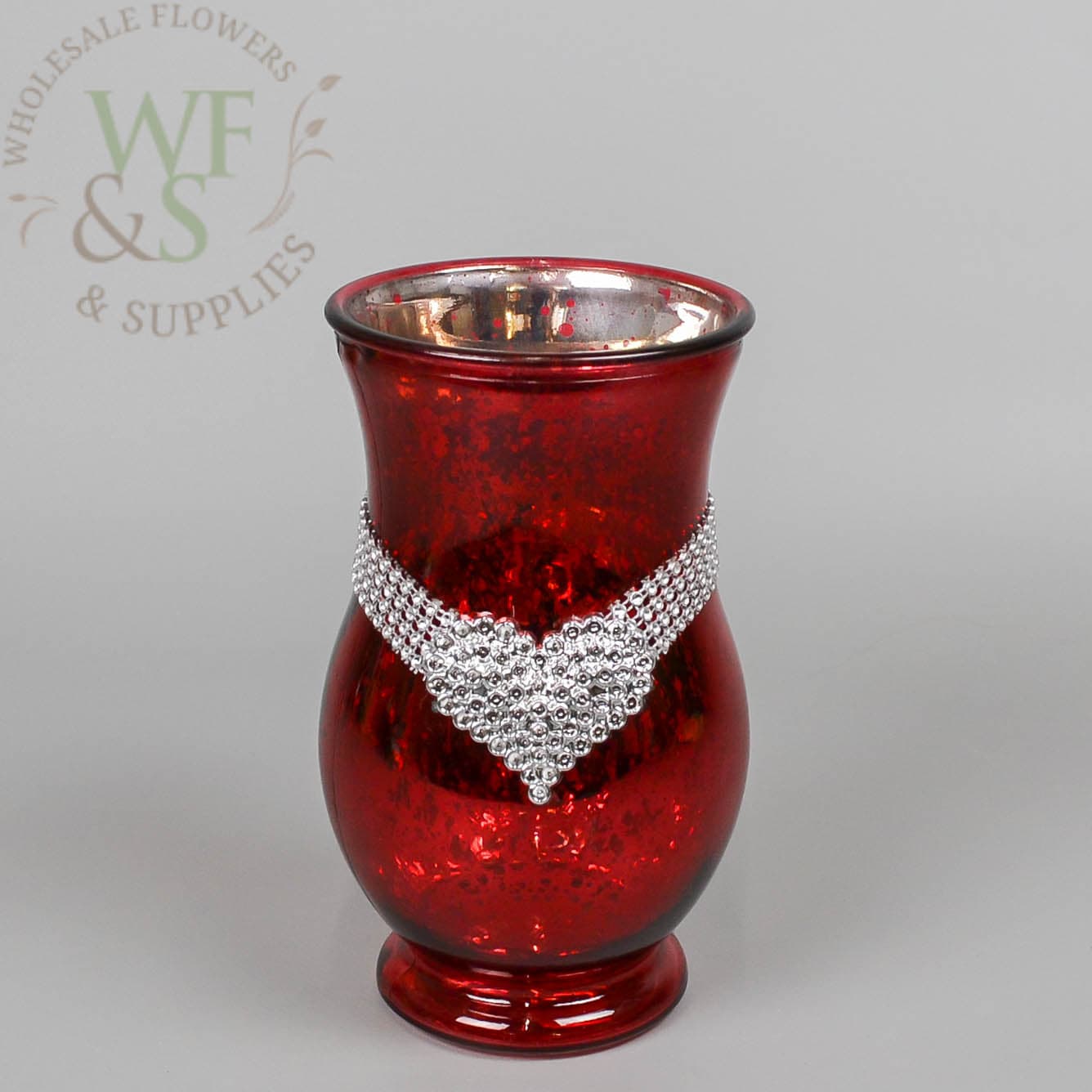 Valentine Red Glass Urn with Diamond Heart Accent Small