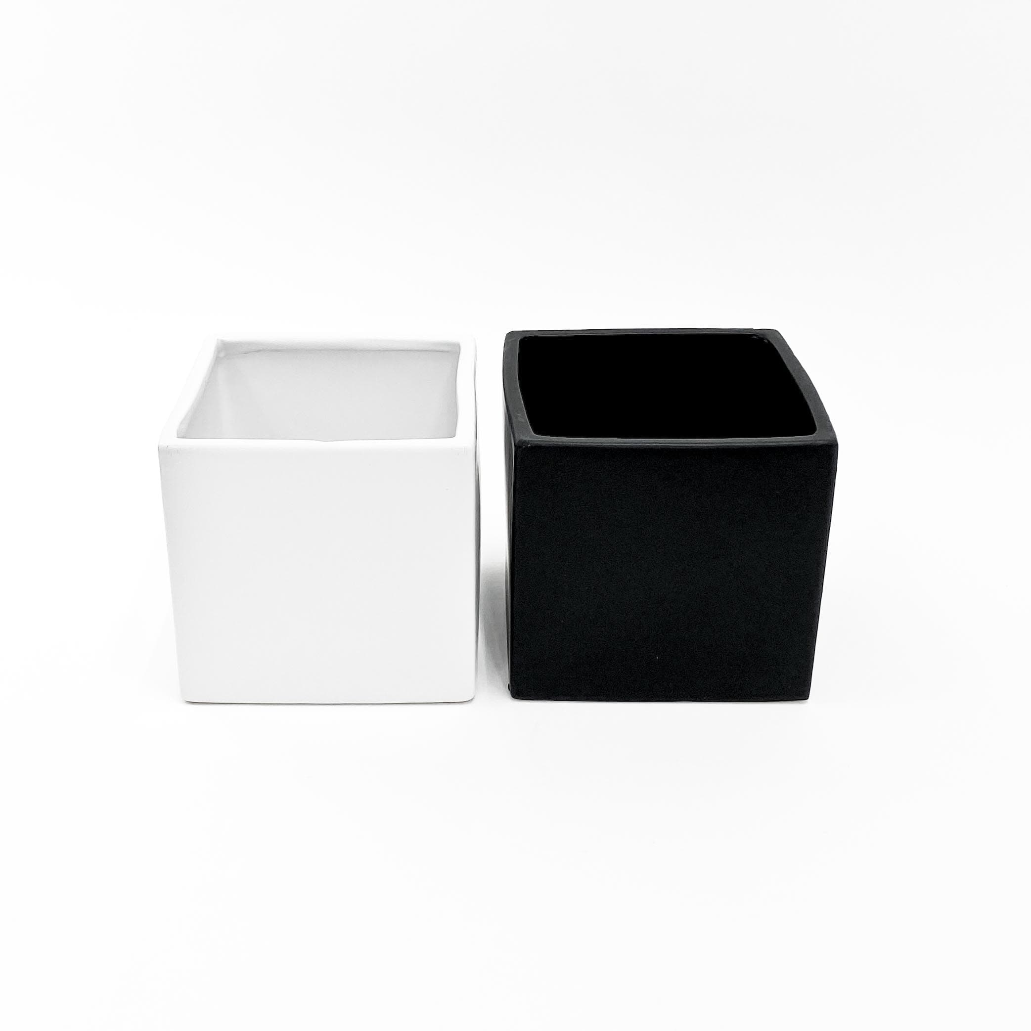 6" Ceramic Square Vase in - White, Matte Black