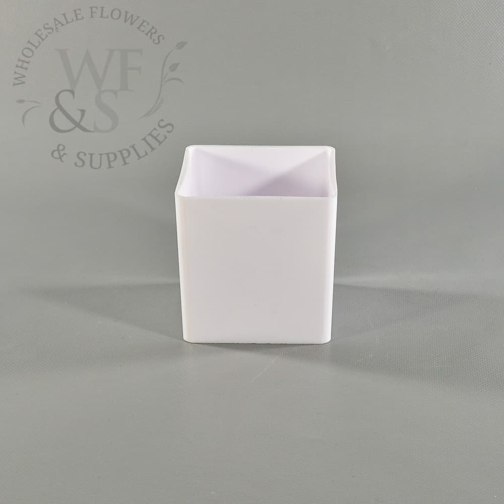 4" White Plastic Cube Vase