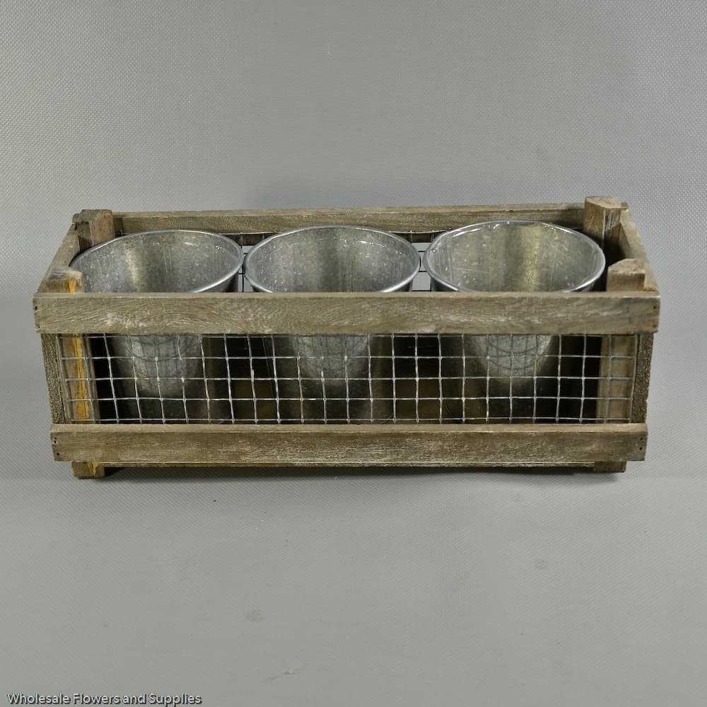 Vintage style wired cage with three pots
