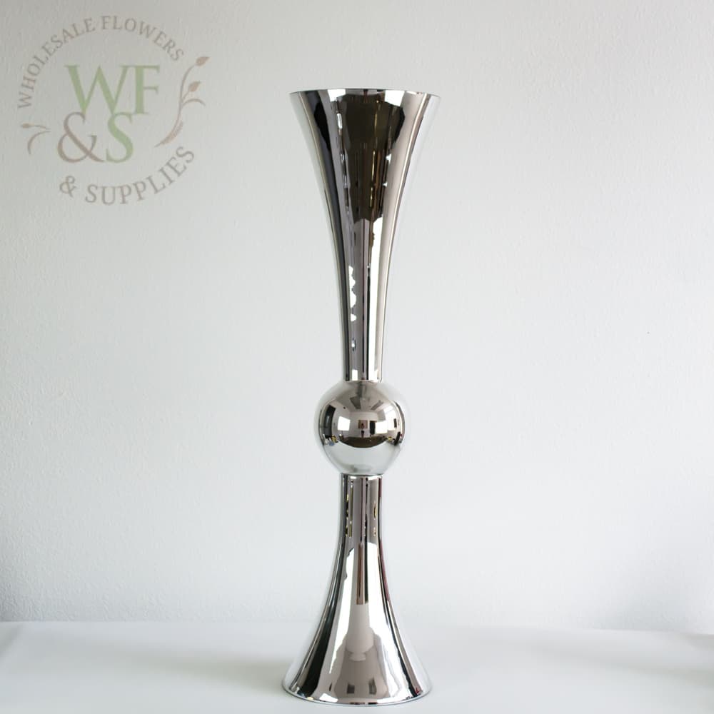 Silver Mirrored Glass Trumpet Vase Double Sided 30"