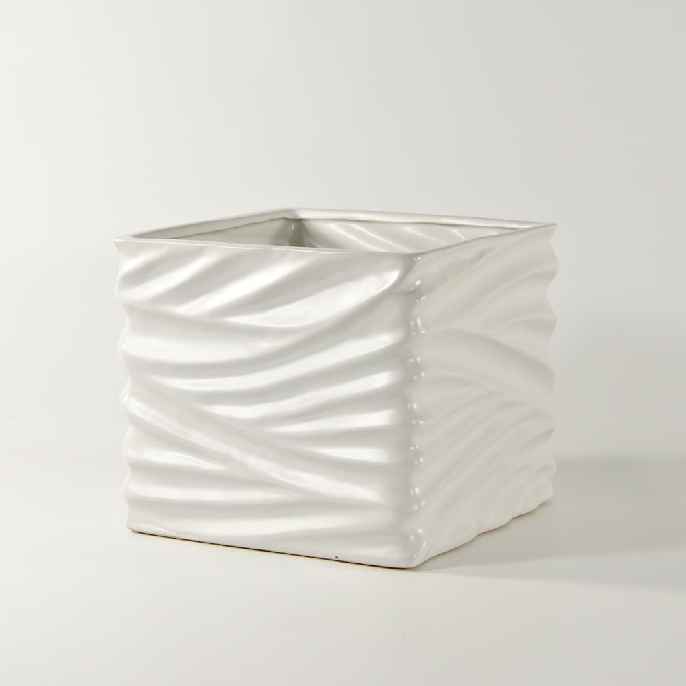 6" White Wavy Ceramic Cube