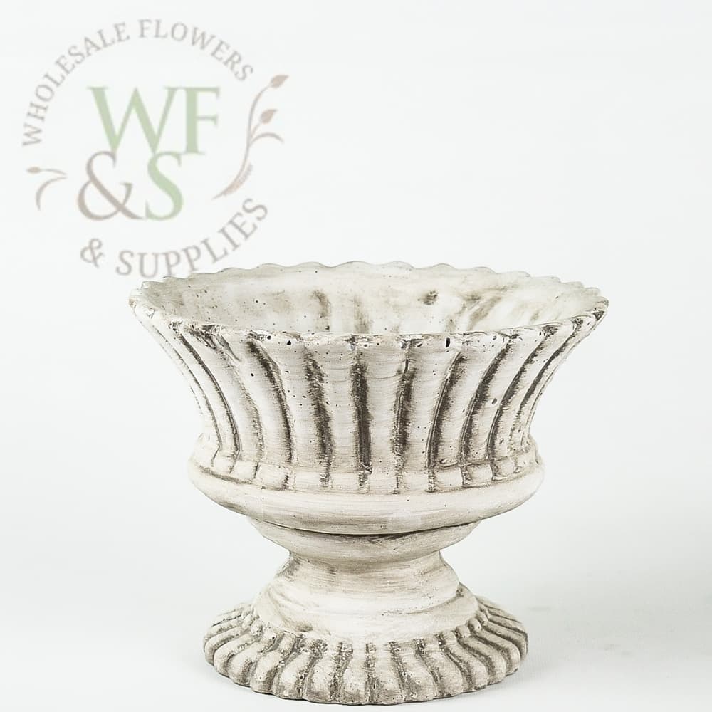 White With Gray Accent Clay Pot 7" Tall