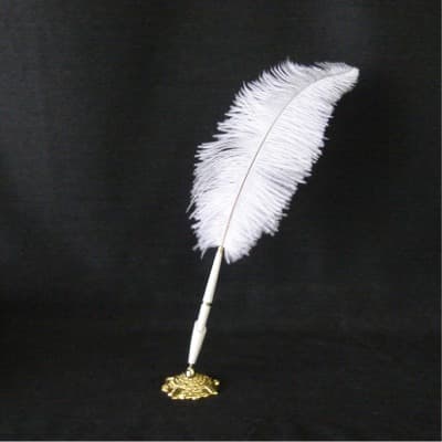 White Feather Pen With Classic Metal Base Holder