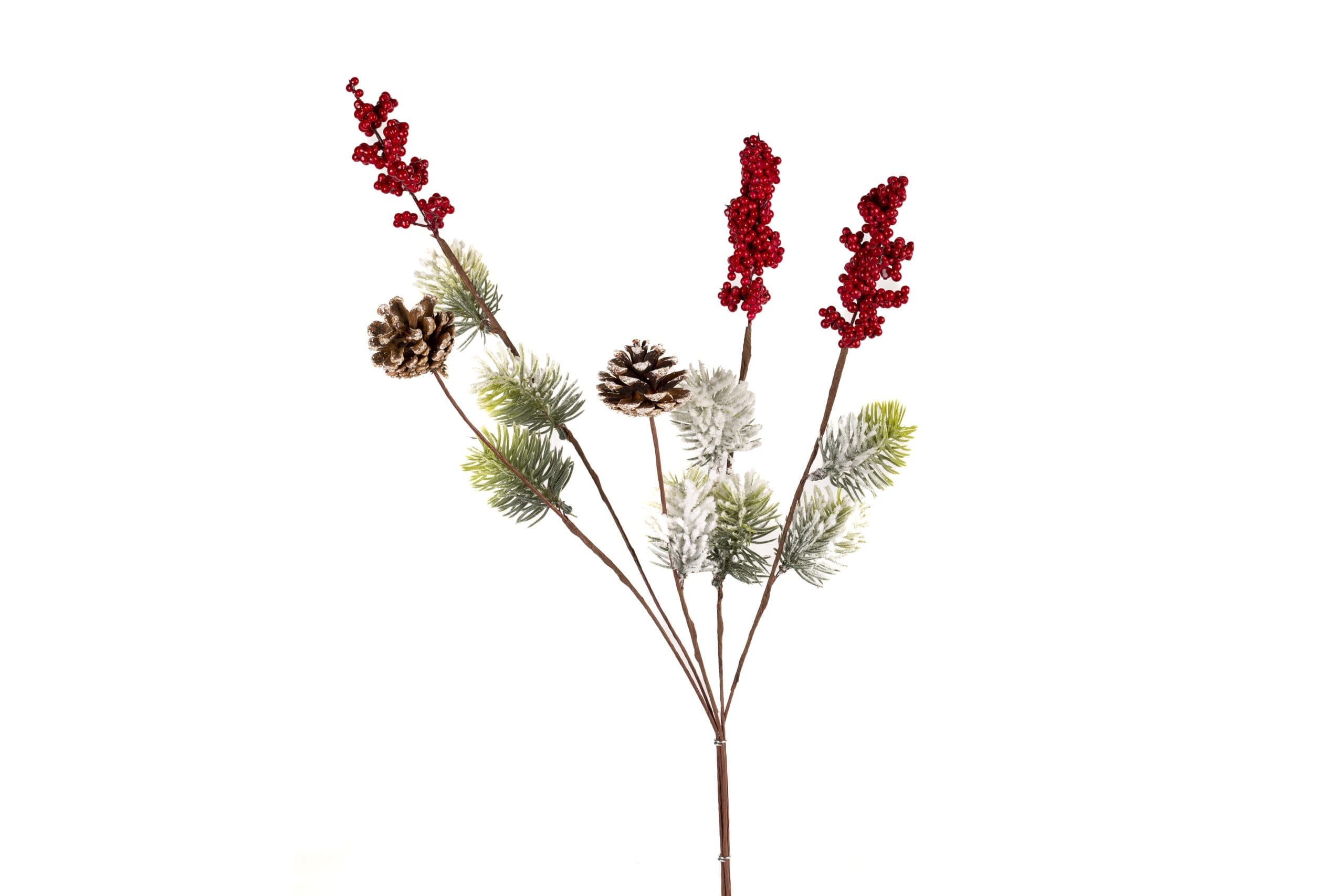 27.5" Frosted Pine, Red Berry & Pine Cone Christmas Spray