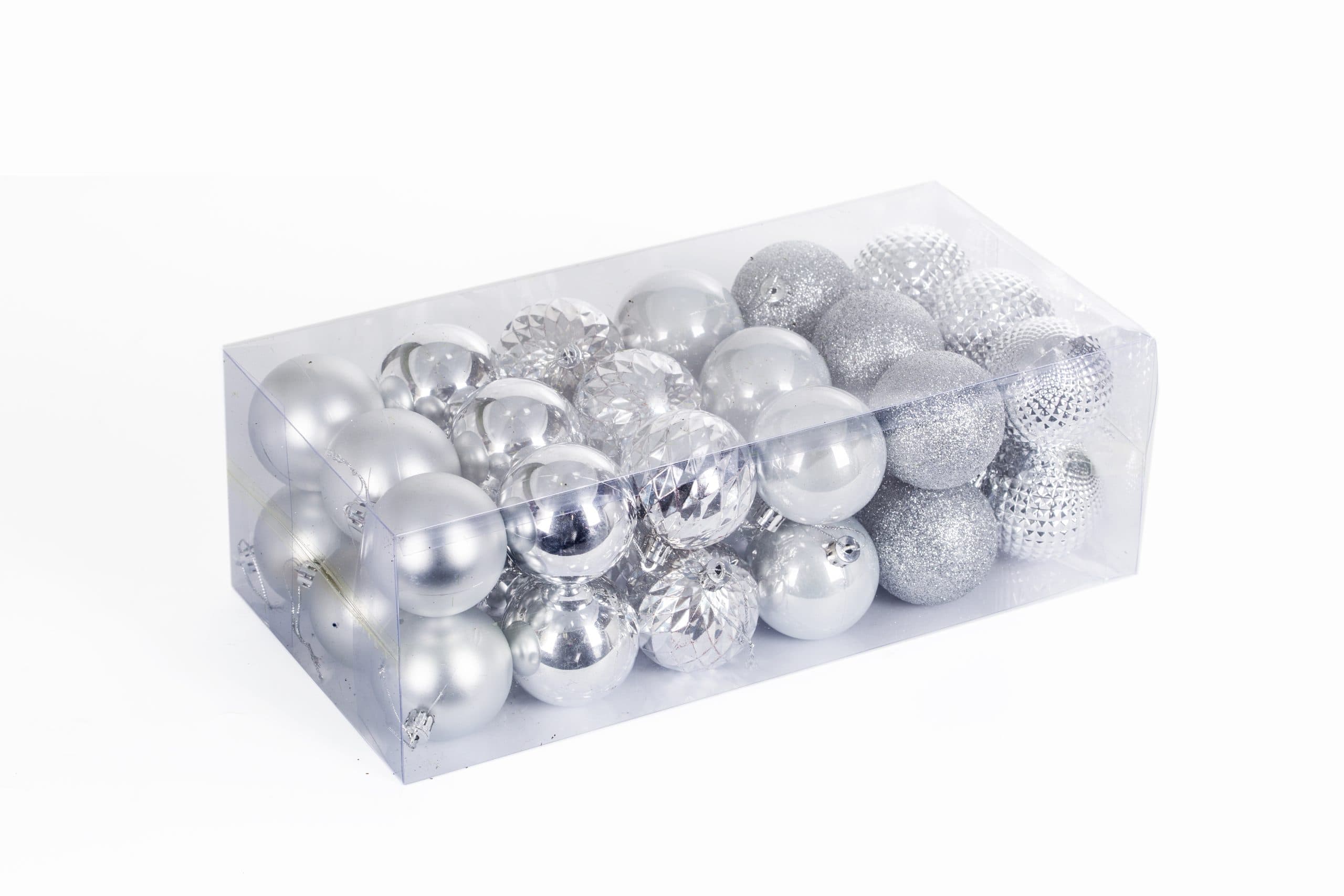 2" Sliver Plastic Shatterproof Christmas Ornaments - 36 Pack
