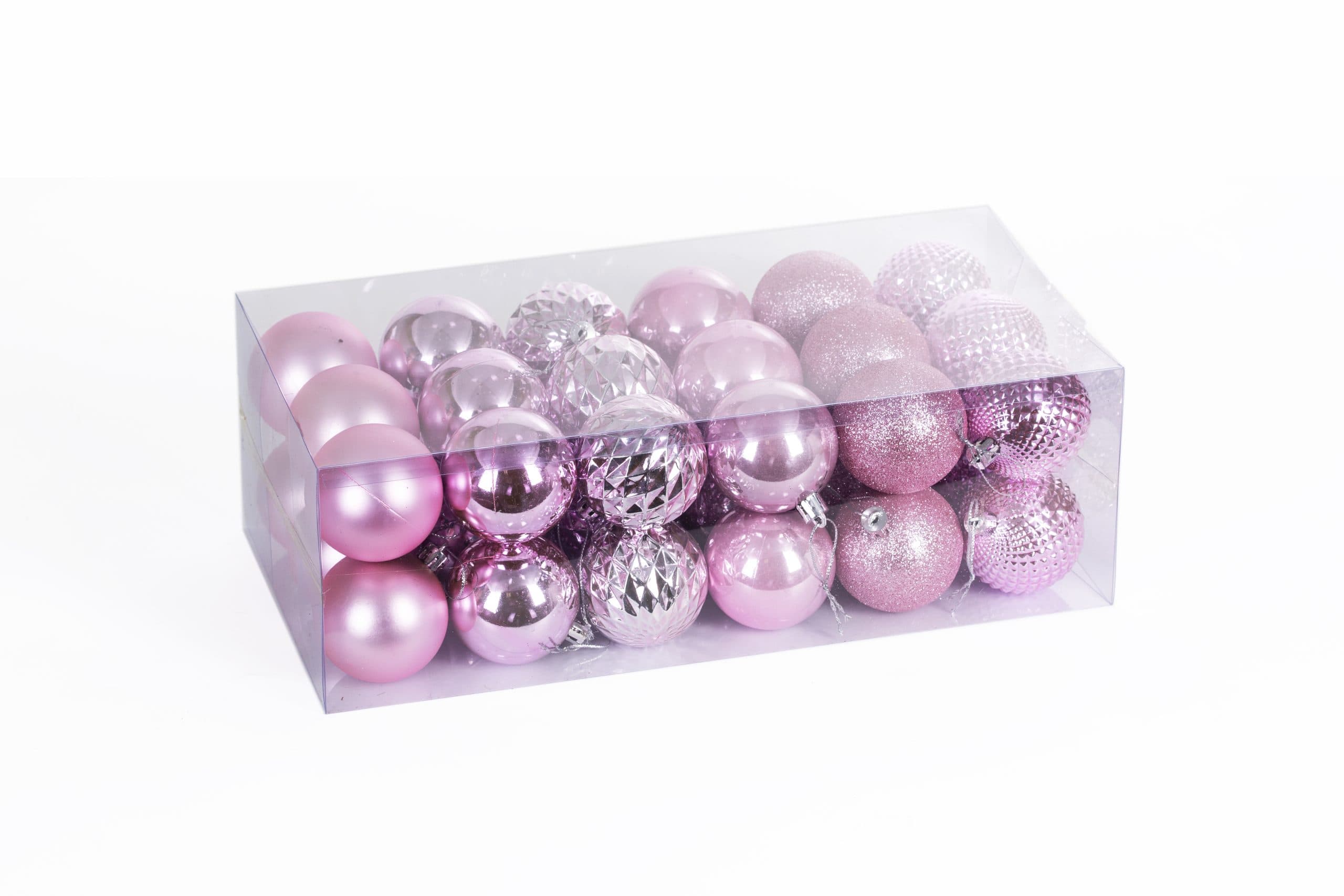 2" Pink Plastic Shatterproof Christmas Ornaments - 36 pack