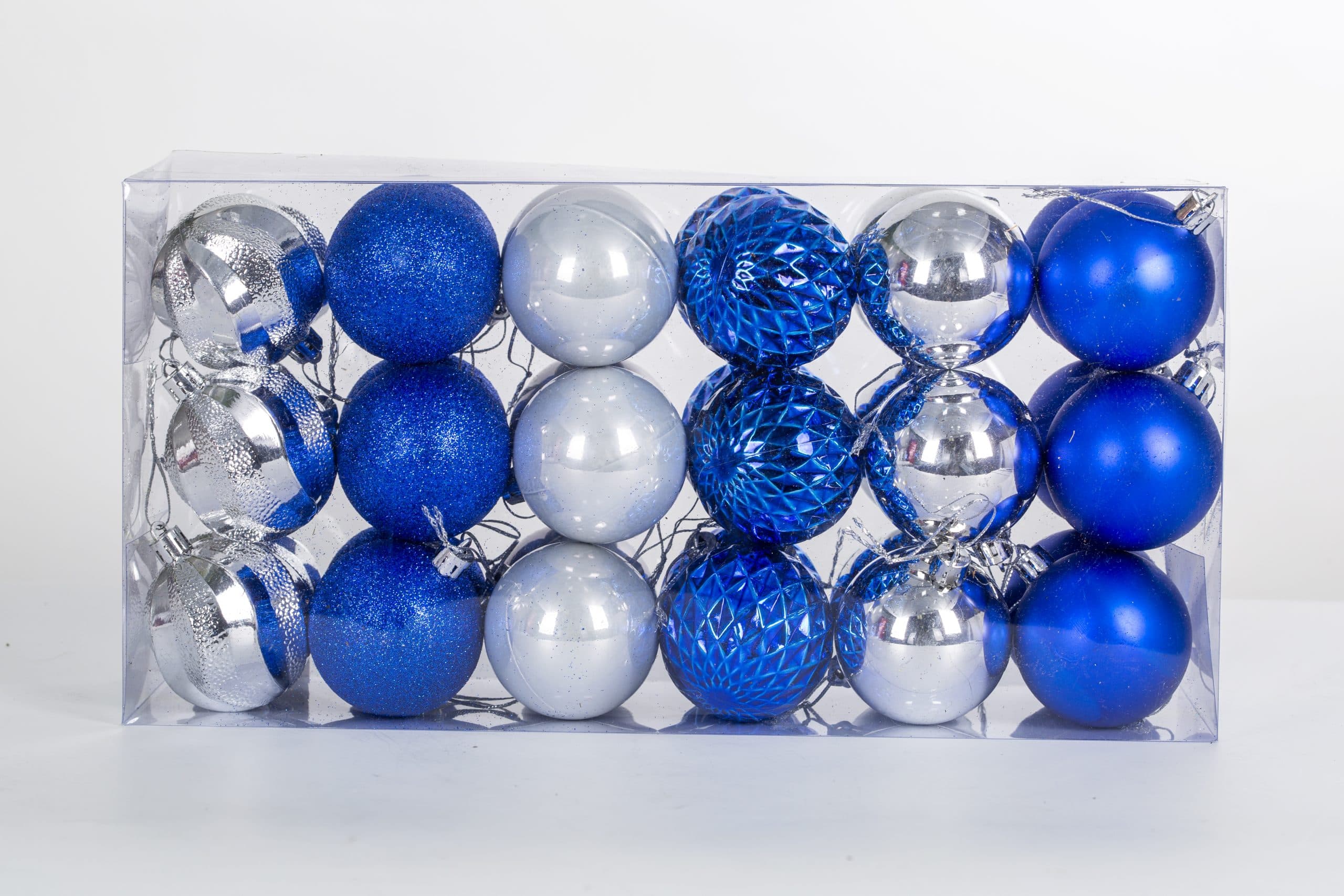 2" Royal Blue & Silver Plastic Shatterproof Christmas Ornaments-36 Pack