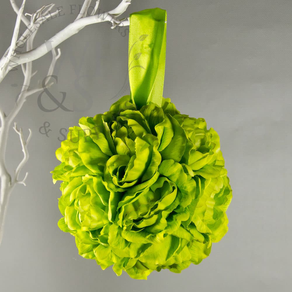 6" Peony Kissing Balls Lime Green