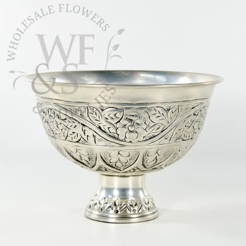 8.25" Embossed Silver Metal Fruit Bowl