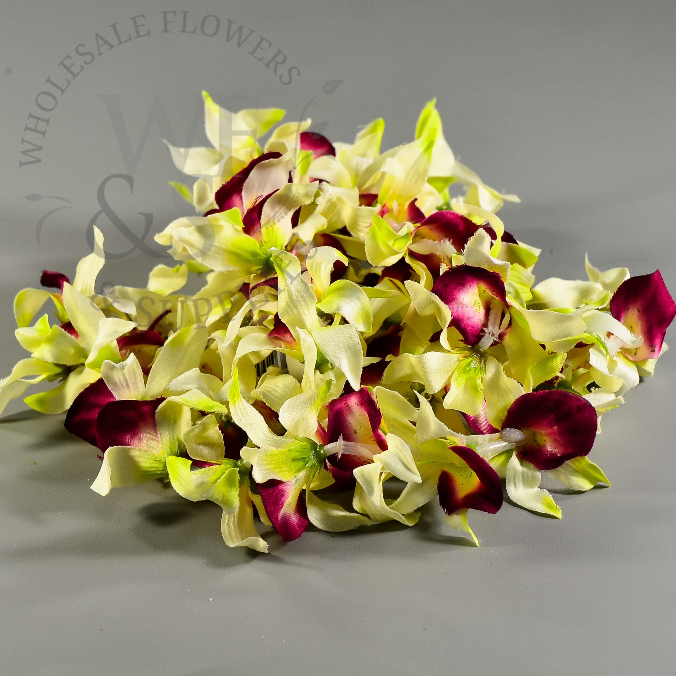 Synthetic Orchid Lei - Burgundy/White