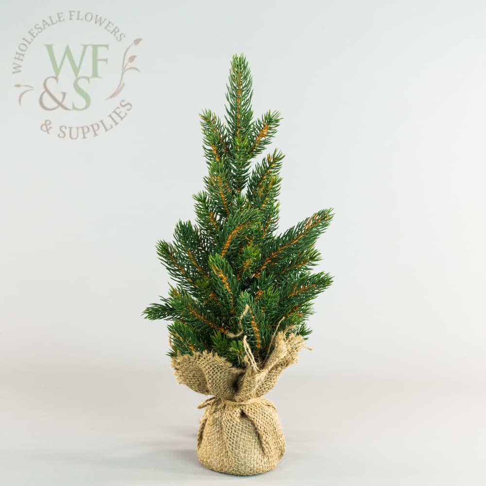 Mini Pine Tree In Burlap Synthetic