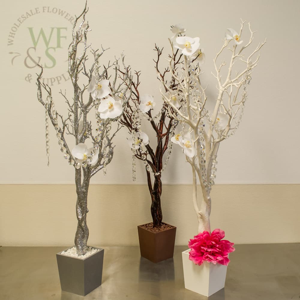 Manzanita Centerpiece Tree in White, Brown and Metallic Silver
