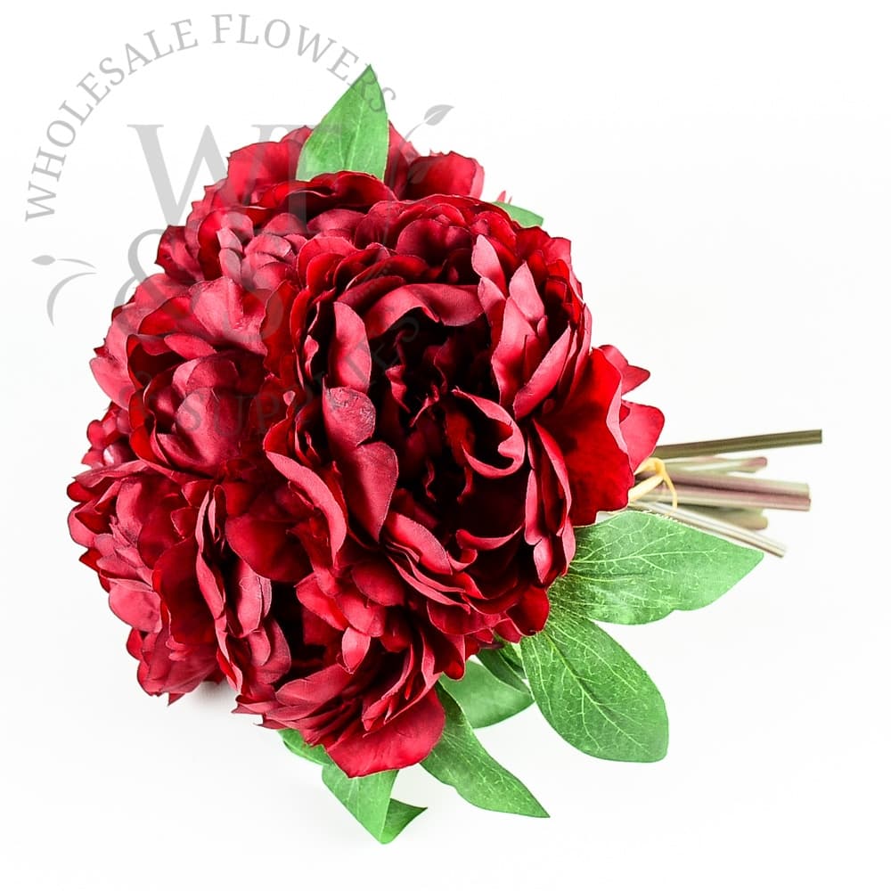 11 inches Synthetic Peony Bouquet Dark Red