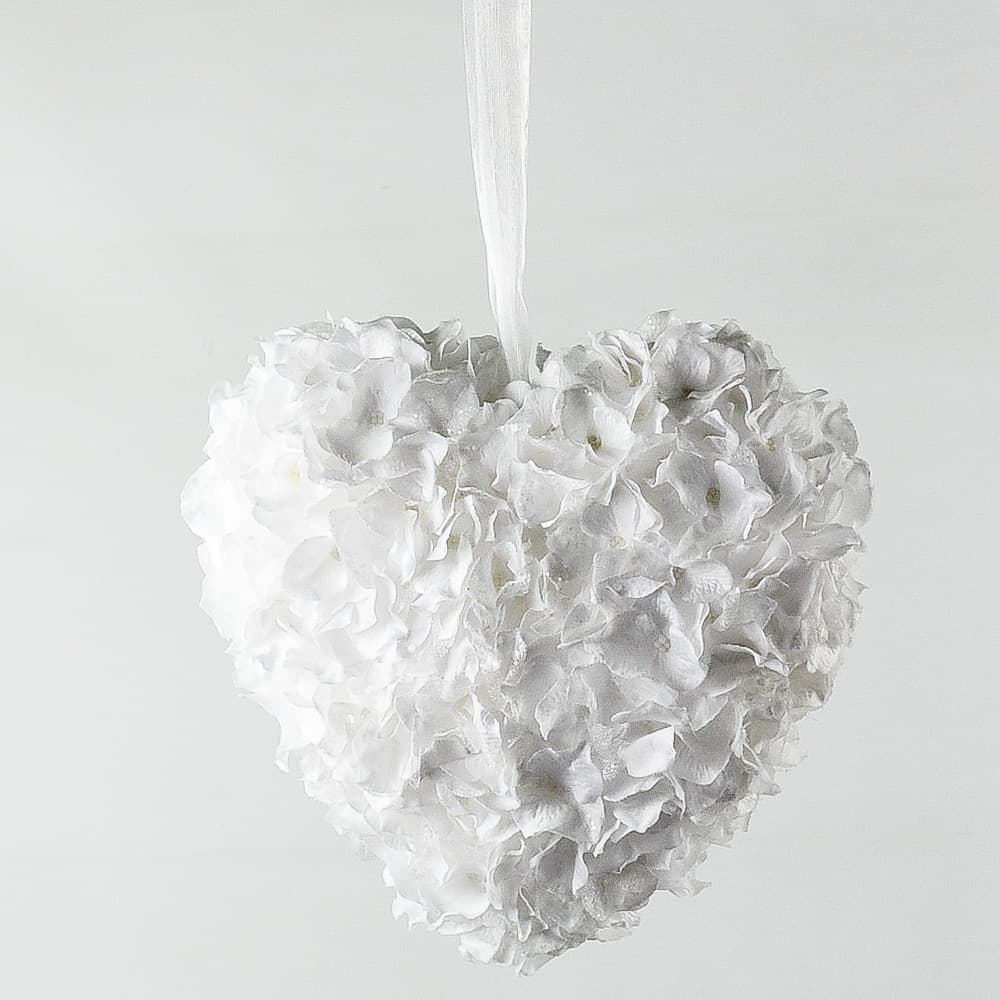 White Hanging Floral Heart with Floral Accents