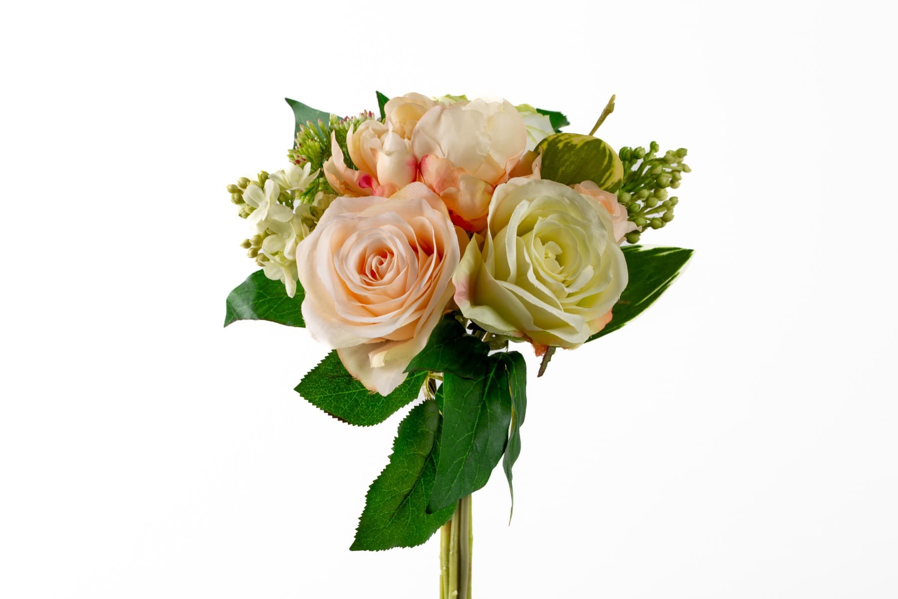 11" Peach Green Peony, Rose & Lilac w/ Greenery Bouquet