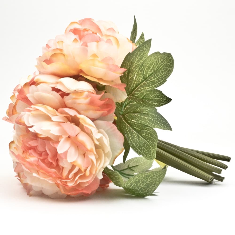 11 Inch synthetic Peony Bouquet - Coral
