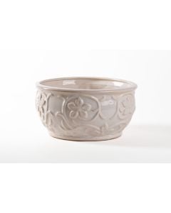 9" Ivory Floral Embossed Ceramic Bowl 