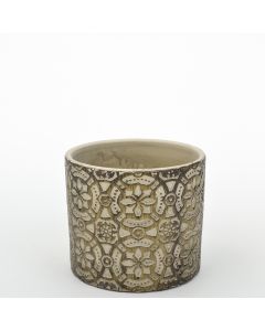 Embossed 5" Ceramic Cylinder Vase, Gold Wash