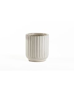 3" Cream Ribbed Ceramic Pot