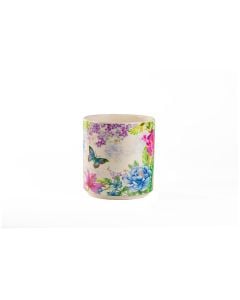 7" Floral Butterfly White Ceramic Cylinder