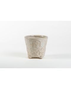 4.5"  Ivory Floral Embossed Cylinder Ceramic Pot