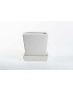 5" Matte White Tapered Cube  Ceramic w/ Saucer