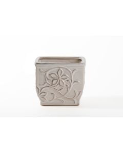 4.5" Ivory Floral Embossed Ceramic Pot