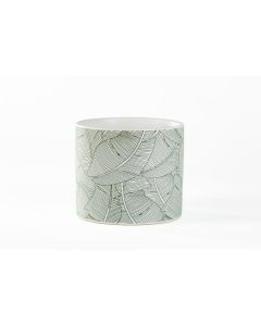 5 1/2"  Green Tropical Leaf  White Cylinder Ceramic