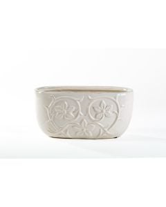 11.5" Ivory Floral Embossed Oval Pot