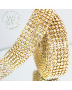 Gold Faux Diamond Decorative Rhinestone Ribbon 0.8" 2YDS