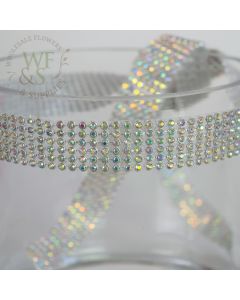 Silver Iridescent  Faux Diamond Decorative Rhinestone Ribbon 0.8" 2YDS