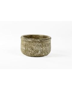 7" Low Weathered Stone Green Wash Rounded Pot