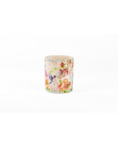 4  3/4"  Floral Butterfly White Ceramic Cylinder