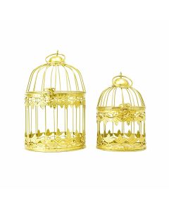 Set of Two Hanging Birdcages - Gold 