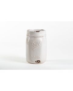 6.75" Rustic Ceramic White Mason Jar