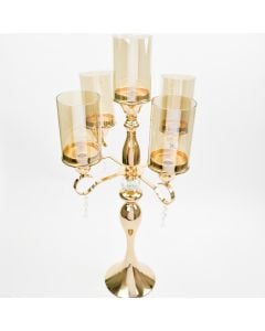 30.5" Gold 5 Arm Candelabra with Hurricane Glass