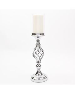 20" Silver Twisted Candelabra with Hurricane Glass