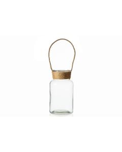 9.5" Round glass jar with rope handle