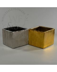6.2" Tall Etched Ceramic Cube gold and silver