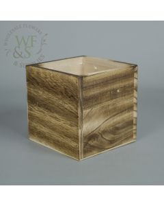 4.8" Square Cube Wood  Vase in Brown 