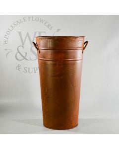 13" French Flower Bucket Can with Handles & Rustic Copper Blue Green Finish 